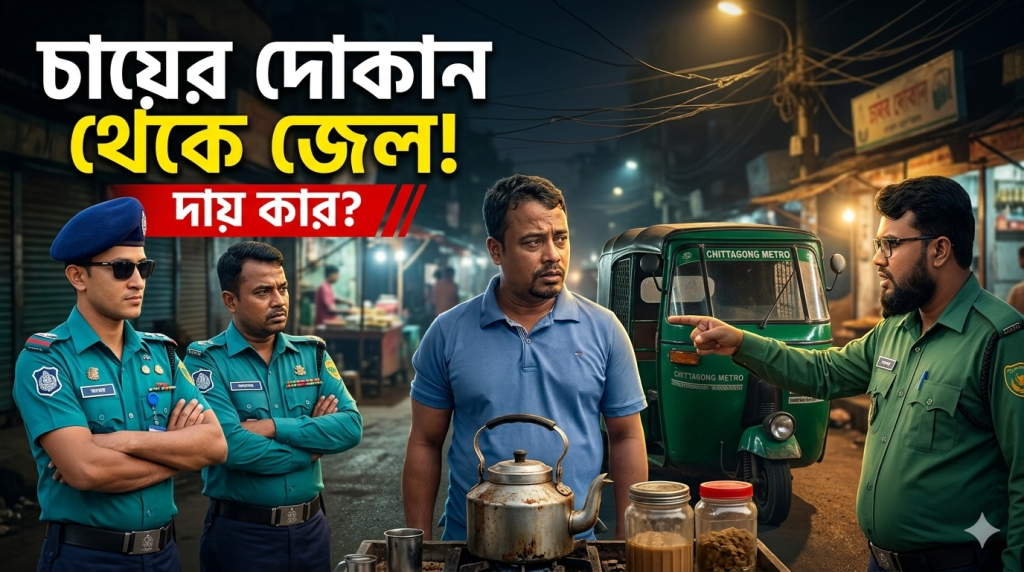 চট্টগ্রামের বাকলিয়ায় চায়ের দোকান থেকে গ্রেফতার হওয়া দোকানদার ও সিএনজি ঘটনার দৃশ্য