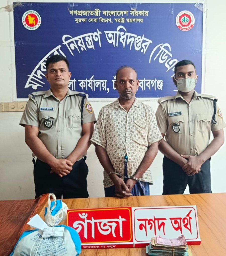 মাদকদ্রব্য নিয়ন্ত্রণ অধিদপ্তরের অভিযানে জব্দ করা গাঁজা ও আটক করা মাদক ব্যবসায়ী — চাঁপাইনবাবগঞ্জ