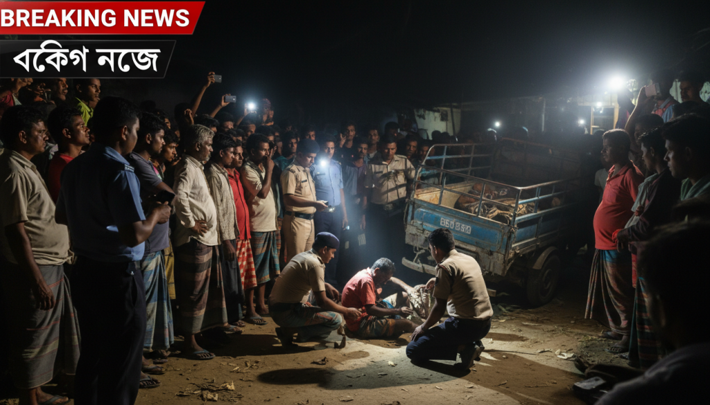 রাজশাহীর মোহনপুরে ভ্যানচালক আলম হত্যার ঘটনায় ঘটনাস্থলের দৃশ্য